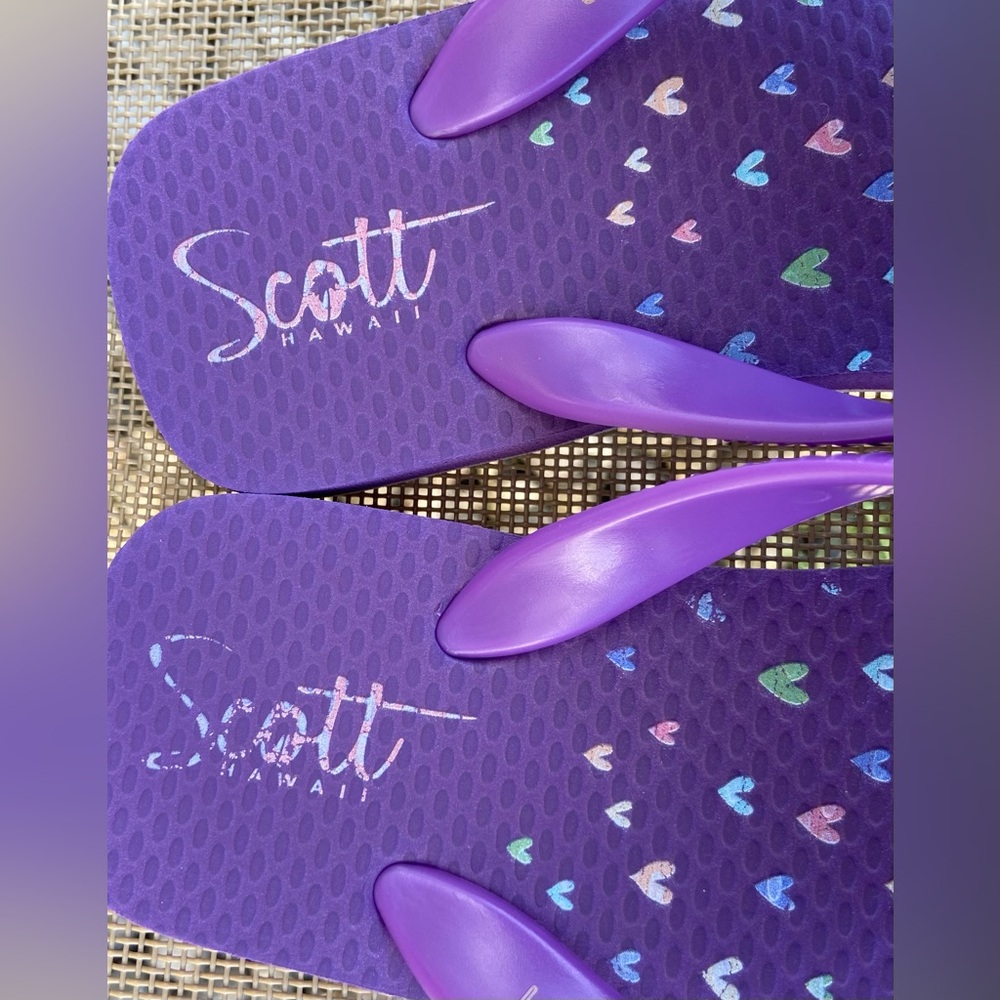 2pr. Gently Worn/Clean Sz-C/ 11-12 Cat& Jack Tan Sandals/Purple Scott Flip Flops - Picture 16 of 16